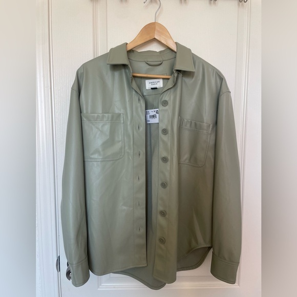 American Eagle Outfitters Jackets & Blazers - American Eagle Women’s Olive Green Faux Leather Motorcycle Jacket